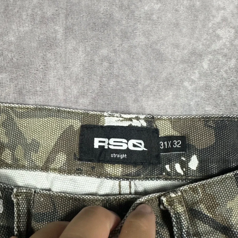 RSQ Mens Straight Leg Carpenter Pants Real Tree Camo Canvas Utility 31x32 Rugged